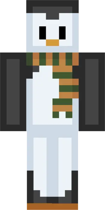 Pixel penguin character with striped scarf