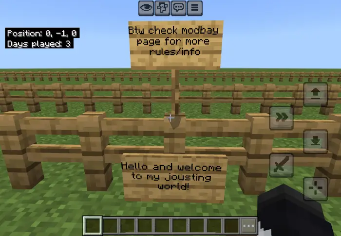 Two welcome signs on a fenced jousting arena