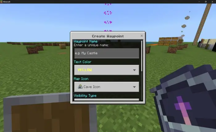 Waypoint creation menu with settings options