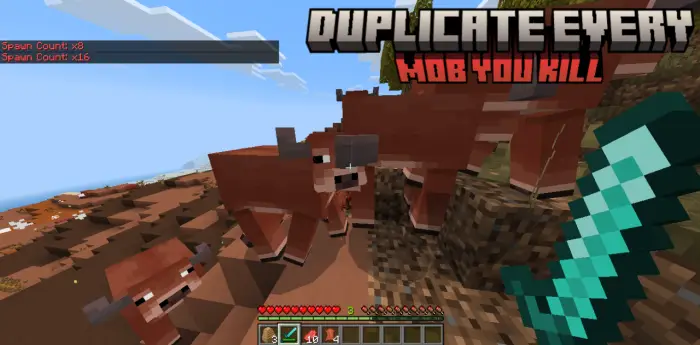 Multiple cows duplicate after being attacked.