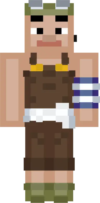Blocky pirate character in brown overalls
