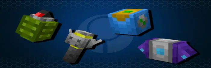 Pixelated Halo-themed items on blue background