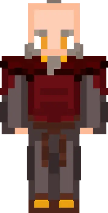 Pixel art elder in red anime-inspired robe