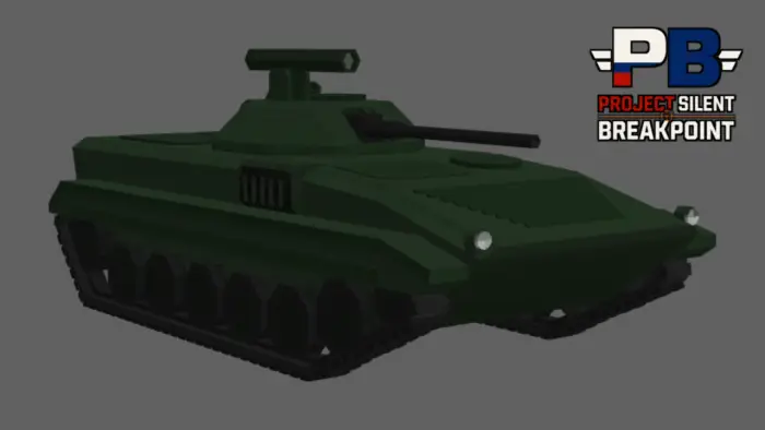 Blocky green military tank with logo