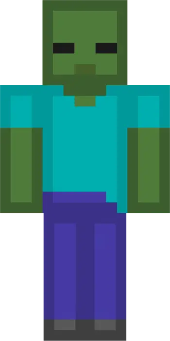 Blocky green zombie in blue shirt and pants
