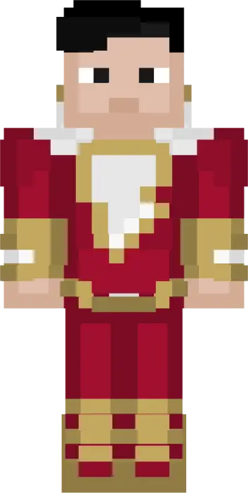Pixelated superhero in red and gold suit