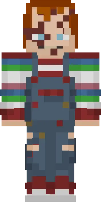 Pixelated creepy doll in overalls skin