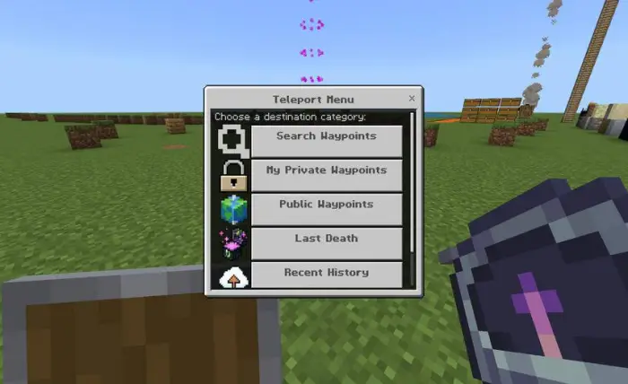 Teleport menu with waypoint options displayed