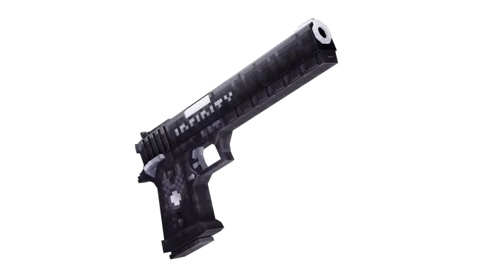 Pixelated 3D handgun with dark camo skin