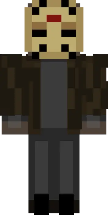 Blocky horror mask character in dark outfit