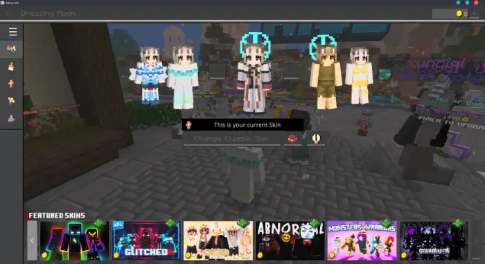 Dark mode skin selection UI with avatars