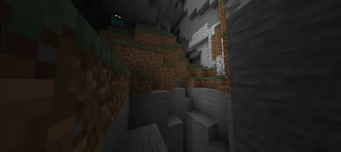 Herobrine lurking in a dark cave.