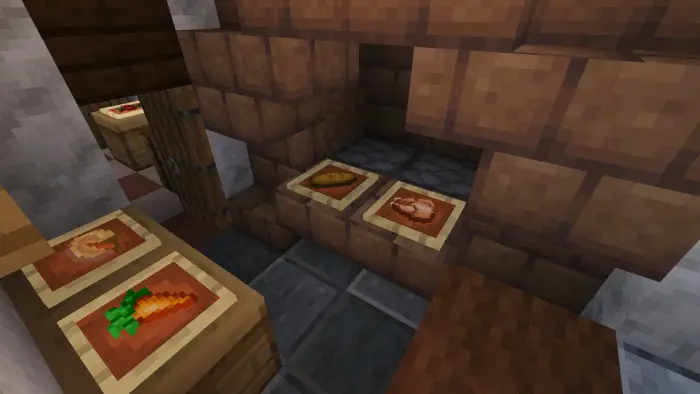 Food items displayed in a cozy stone kitchen.