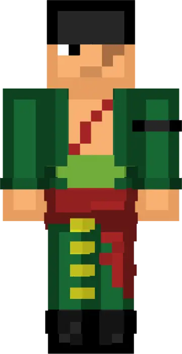 Pixel pirate in green Funko-style outfit