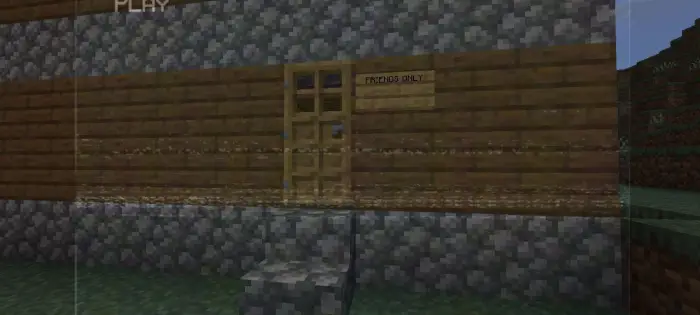 VHS-glitched cabin with Friends Only sign