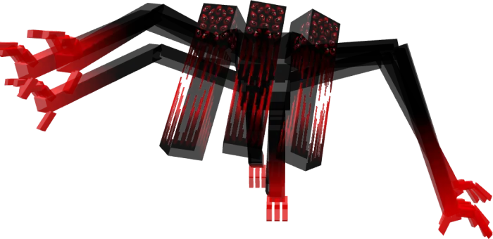 Three-headed red horror boss with long limbs