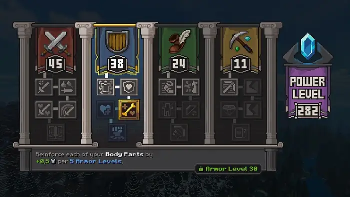 ALT text RPG-style skills and stats progression menu