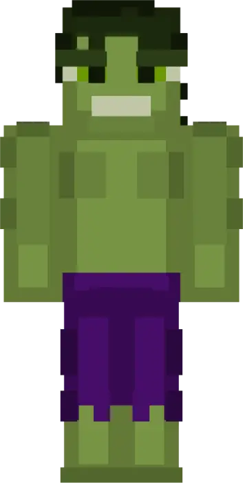 Blocky green superhero with purple shorts skin