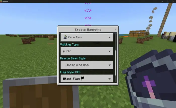 Waypoint creation menu with teleport options