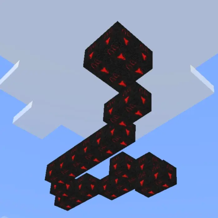 Floating dark anomaly blocks with red symbols.