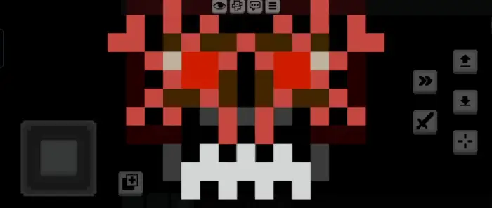 Pixelated red eyes glowing in darkness