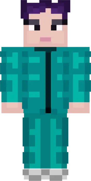 Pixelated character in a teal tracksuit