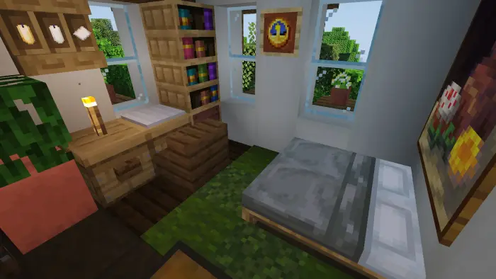 Cozy fantasy bedroom with desk and bed