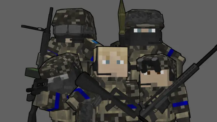 Blocky soldiers in modern military gear