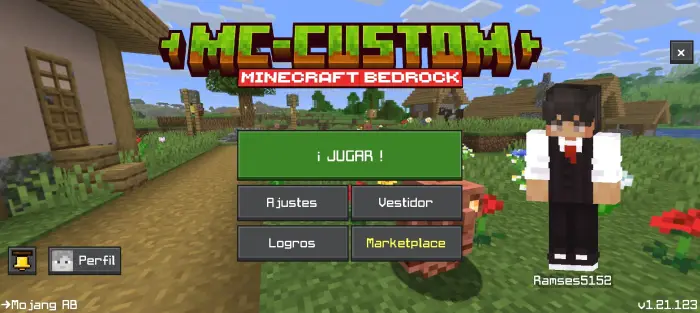 Custom UI menu with character and village