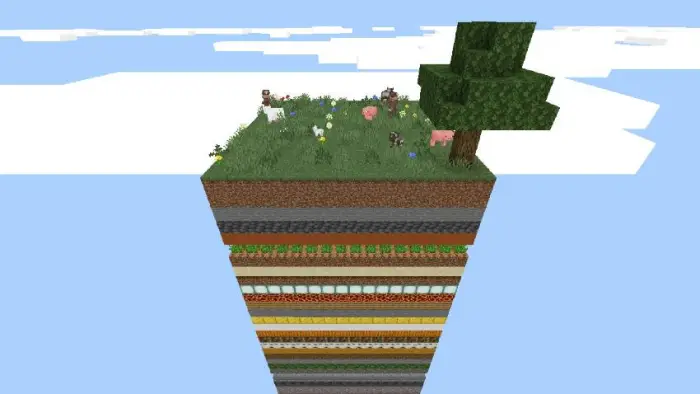 Single chunk with animals, tree, and layers