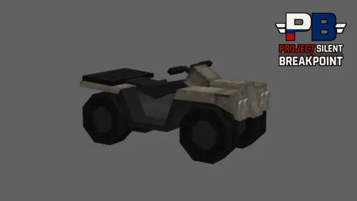 Blocky military ATV with camo design.