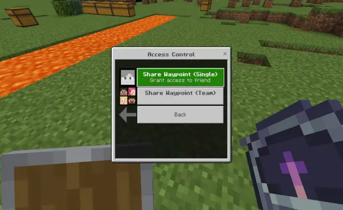 Access control menu for sharing waypoints