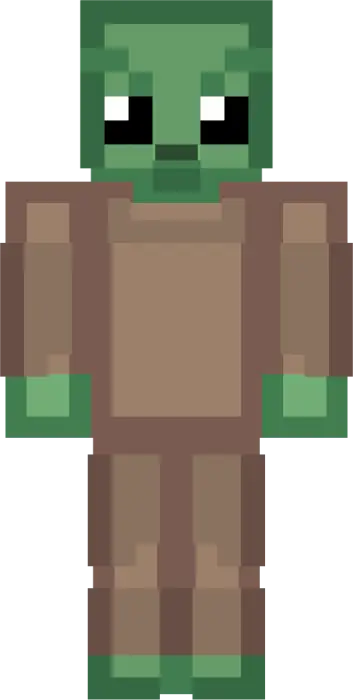 Pixelated green alien in brown robe skin