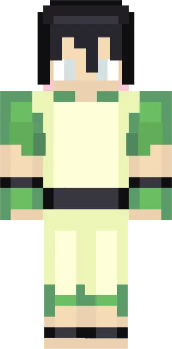 Pixelated anime-style avatar in green outfit