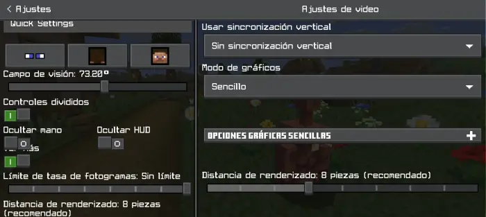 Game settings menu with simple graphics options