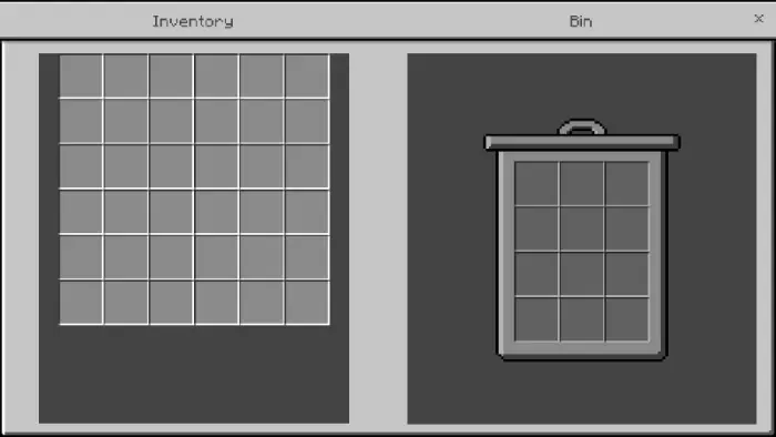 Game inventory and trash bin interface.