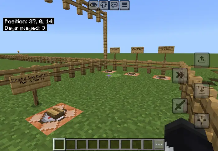 Jousting arena with buttons and signs