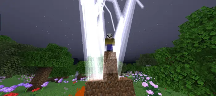 A figure on dirt with lightning strikes nearby.