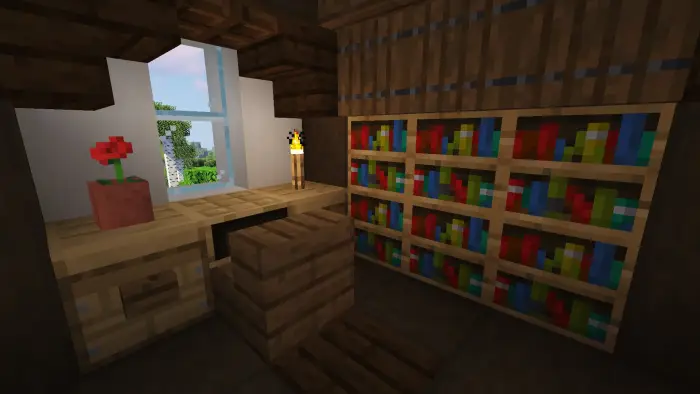 Cozy elven study with bookshelves and desk