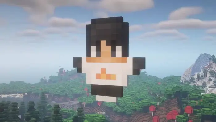 Pixel totem with black hair and white shirt