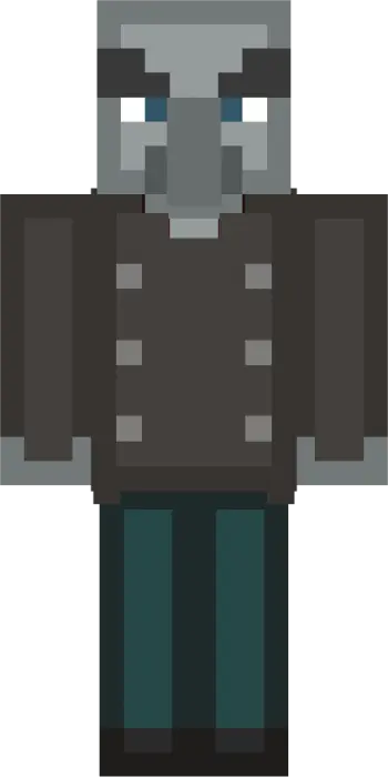 Funko-style gray character in dark outfit