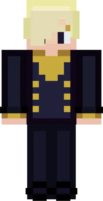 Pixelated blonde pirate in navy suit