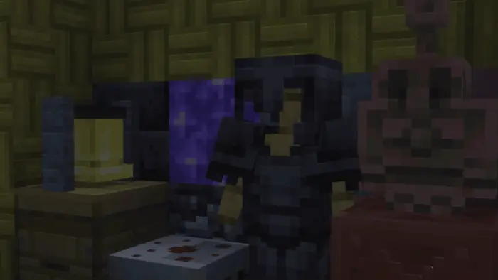 Armored figure with 3D textured blocks.