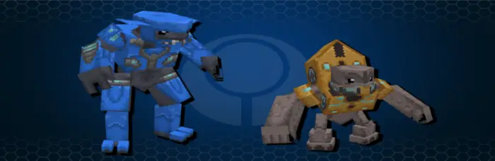Blue and yellow armored alien characters