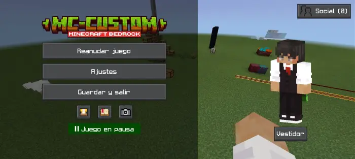 Game pause menu and character in suit