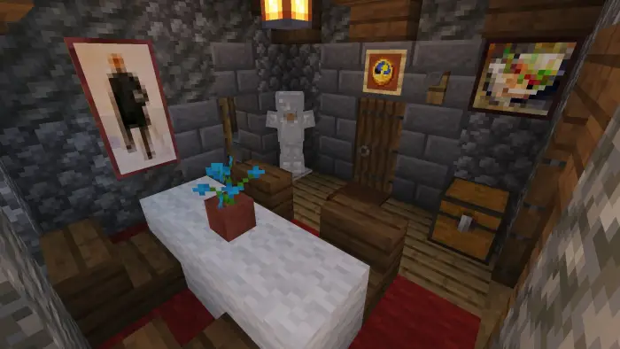 Cozy medieval cottage dining room setup