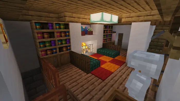 Cosy villa living room with fireplace