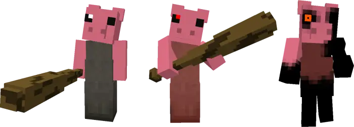 Blocky pig characters holding wooden bats