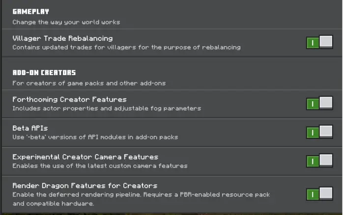 ALT Game settings with mod options toggled on