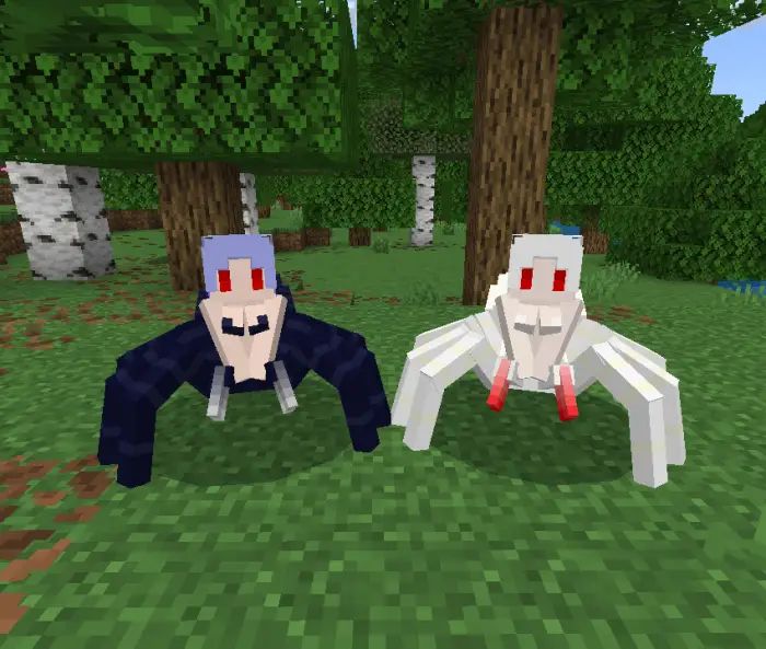 Two colorful spider hybrids in a forest